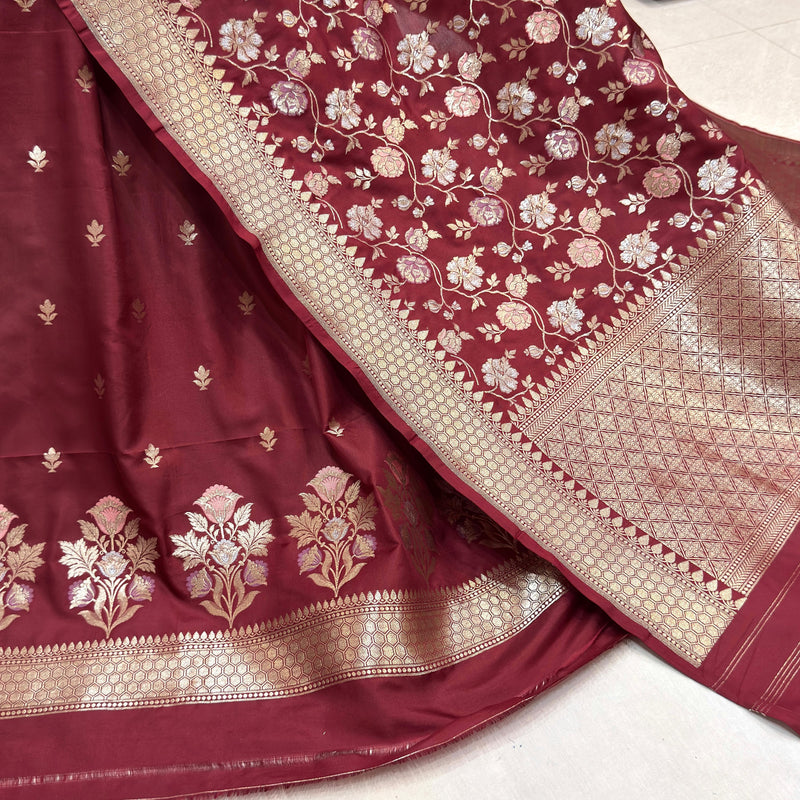 Brown colour pure katan silk two piece