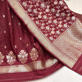 Brown colour pure katan silk two piece