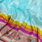 Sky Blue colour pure kora Handwoven Banarasi saree