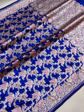 Royal blue colour Pure Katan Silk Handwoven Banarasi Saree