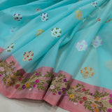 Sky Blue Colour Pure Kora Silk Handwoven Banarasi Saree