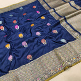 Nevi blue colour pure Katan silk handwoven banarasi saree
