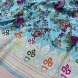 Sky blue colour pure katan silk Handwoven banarasi saree