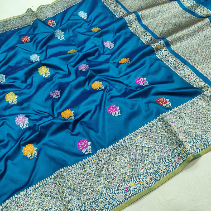 Dual Shade Pure Katan Silk Handwoven Banarasi Saree