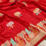 Red Colour Pure Katan Silk Handwoven Banarasi Saree