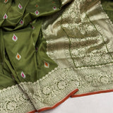 Mehandi green colour pure katan silk Handwoven banarasi saree