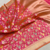 Dual shade pure katan silk Handwoven banarasi saree
