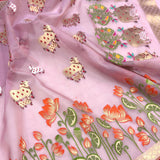 Pink colour pure kora Handwoven Banarasi saree