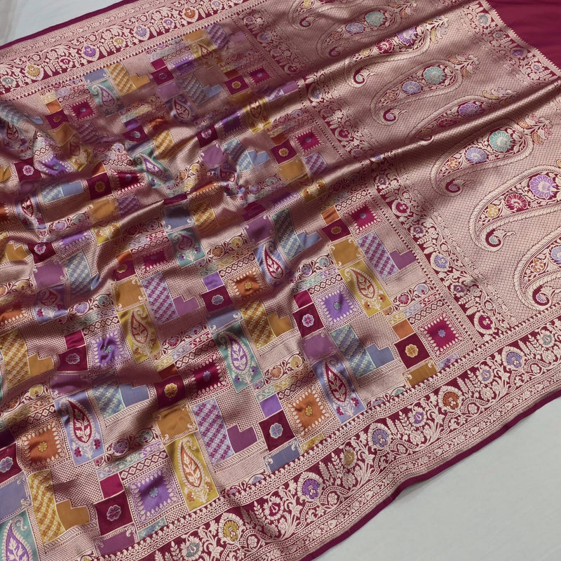 Multicolor Pure Katan Silk Handwoven Banarasi Saree