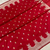 Red colour pure katan silk Handwoven banarasi saree