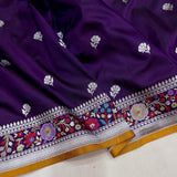 Purple colour pure katan silk Handwoven banarasi saree