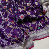 Purple colour pure katan silk Handwoven banarasi saree