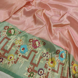 Peach Colour Pure Tissue Silk Handwoven Banarasi Saree
