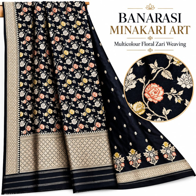 Black colour pure katan silk handwoven banarasi 3  piece suit