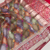 Multicolour Pure kora digital print handwoven banarasi saree