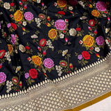 Black colour pure katan silk handwoven banarasi saree