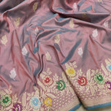 Dual shade pure katan silk Handwoven banarasi saree
