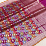 Multicolor Pure Katan Silk Handwoven Banarasi Saree