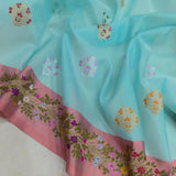 Sky Blue Colour Pure Kora Silk Handwoven Banarasi Saree