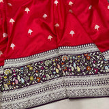 Red colour pure katan silk Handwoven banarasi saree