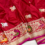 Red colour pure katan silk handwoven banarasi saree