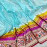 Sky Blue colour pure kora Handwoven Banarasi saree