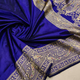 Royal blue Colour Katan Silk Handwoven Banarasi Saree