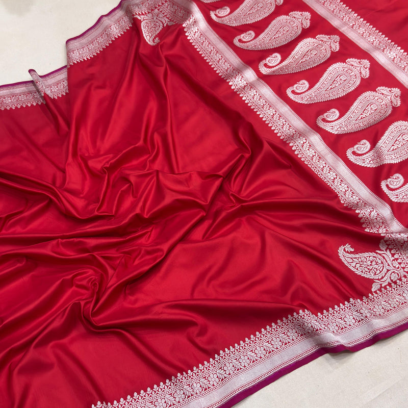 Red colour pure katan silk Handwoven banarasi saree