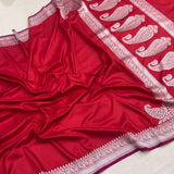 Red colour pure katan silk Handwoven banarasi saree