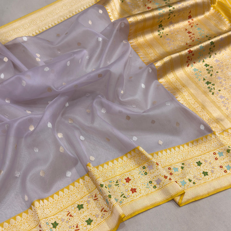 Pure Kora handwoven Banarasi saree