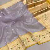 Pure Kora handwoven Banarasi saree