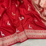 Red colour pure Mashru Silk Handwoven banarasi saree