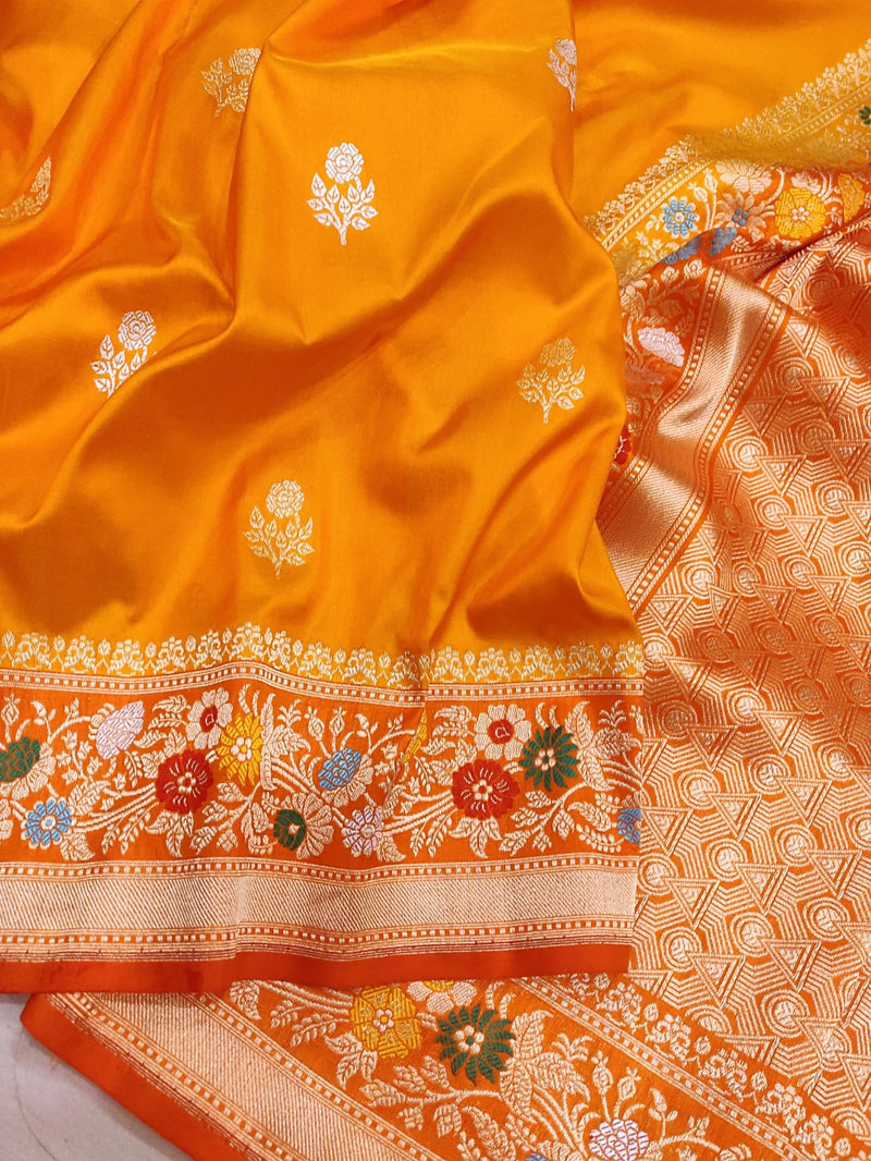 Orange Colour Pure Katan Silk Handwoven Banarasi Saree