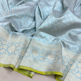 Sky Blue colour pure katan silk Handwoven banarasi Tanchoi saree