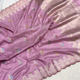 Light pink colour pure katan silk Handwoven banarasi saree