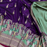 Purple colour pure katan silk Handwoven banarasi saree