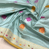 Sky Blue colour pure katan silk Handwoven banarasi saree