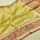 Yellow colour Pure Tissue Silk Handwoven Banarasi Saree