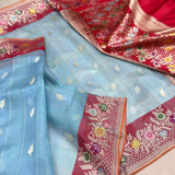 Sky Blue colour pure kora Handwoven banarasi
