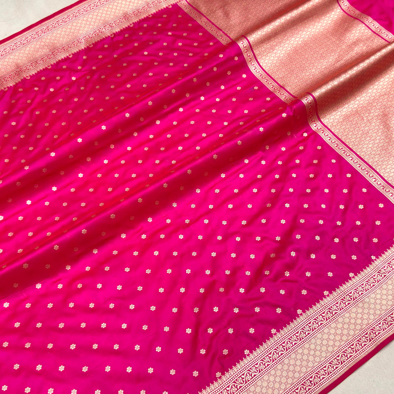 Pink colour pure katan silk handwoven banarasi saree