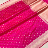 Pink colour pure katan silk handwoven banarasi saree