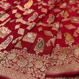 Red colour pure mashru silk Handwoven banarasi saree