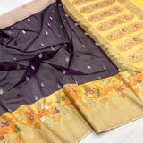 Purple colour pure kora Handwoven banarasi saree