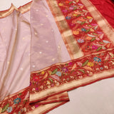 Lavender colour Pure Tissue Silk Handwoven Banarasi Saree
