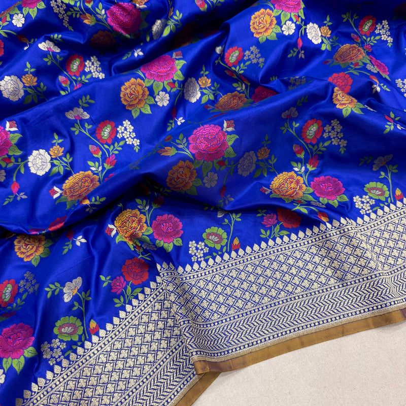 Royal blue colour pure katan silk handwoven banarasi saree