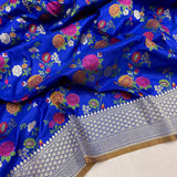 Royal blue colour pure katan silk handwoven banarasi saree