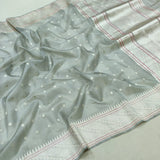 Grey colour pure kora handwoven banarasi saree