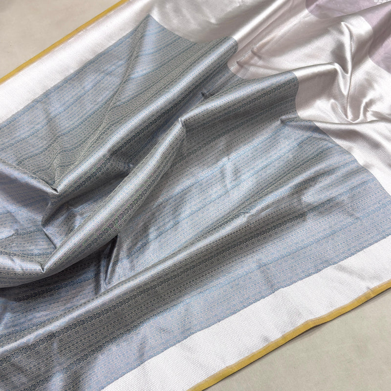 Grey colour pure katan silk handwoven banarasi saree