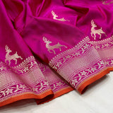 Rani pink colour pure katan silk Handwoven banarasi saree