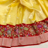Yellow colour pure tissue Handwoven Banarasi Saree